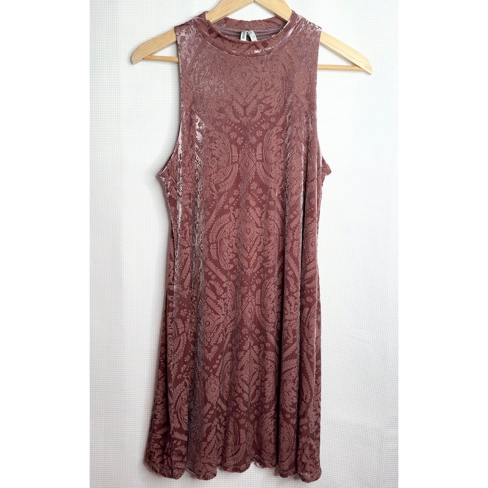 Mudd Vintage Y2K Floral Burnout Velvet Mock Neck Shift Dress Mauve Pink Medium